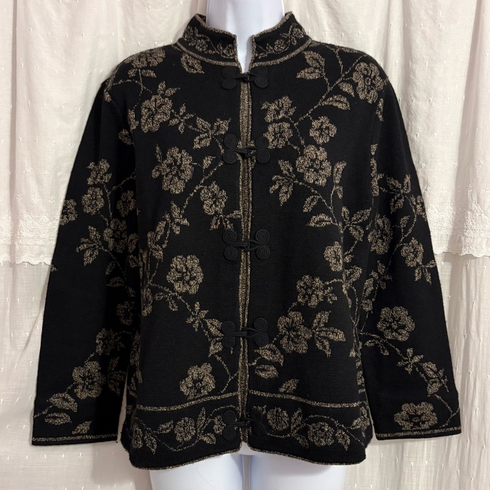 Talbots wool Cardigan Black & Golden Tan - Picture 2 of 13